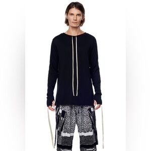 Brand New Jonny Cota Drawstring Long Sleeve Shirt In Black - Size Medium